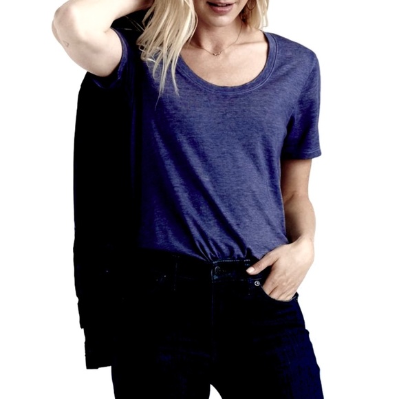 Caslon Navy Blue Sheer Burnout Scoop Neck Short Sleeve T-Shirt - Picture 1 of 7